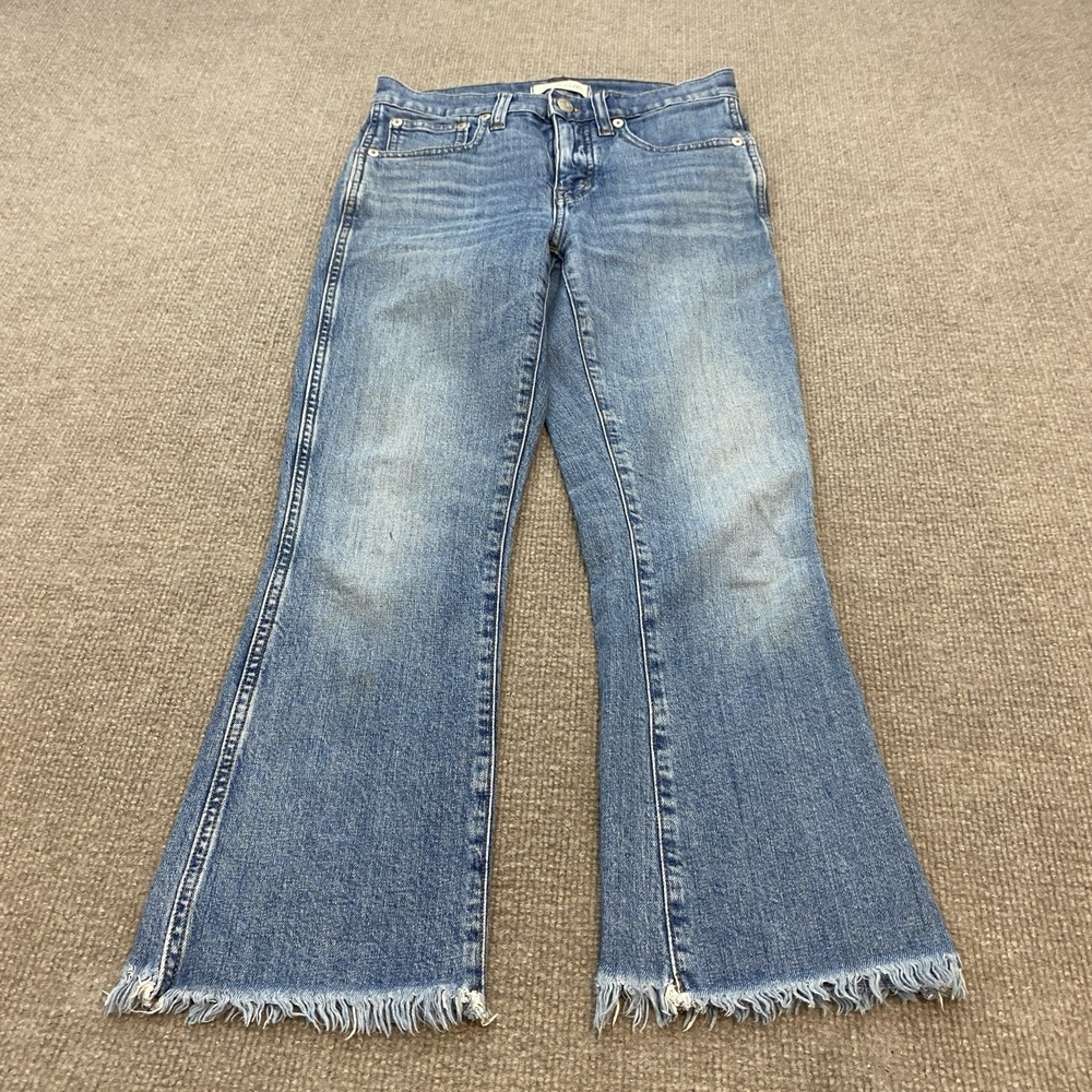 Madewell Cali Demi Boot Jeans Women's 25P Blue Raw Hem High Rise Stretch Denim